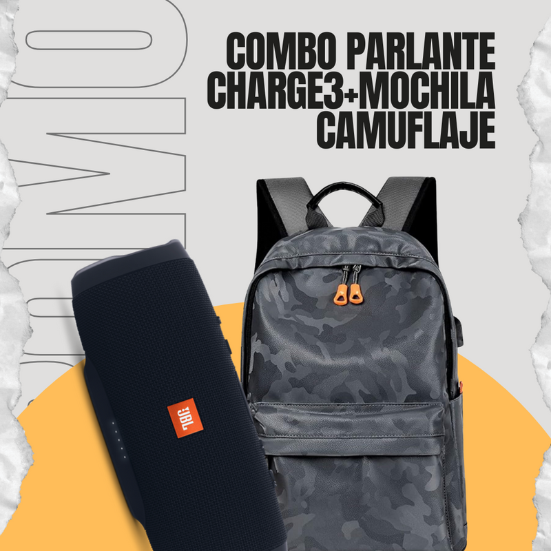 Combo Parlante Charge3+Mochila Camuflaje